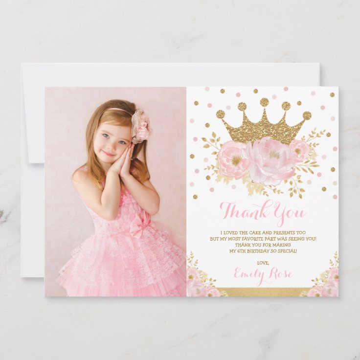 Carte De Remerciements Anniversaire De La Princesse Royale D Or Rose Zazzle Fr