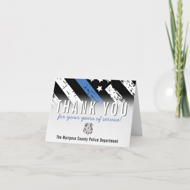 Carte De Remerciements Anniversaire de la retraite de la police Ligne ble (Devant)