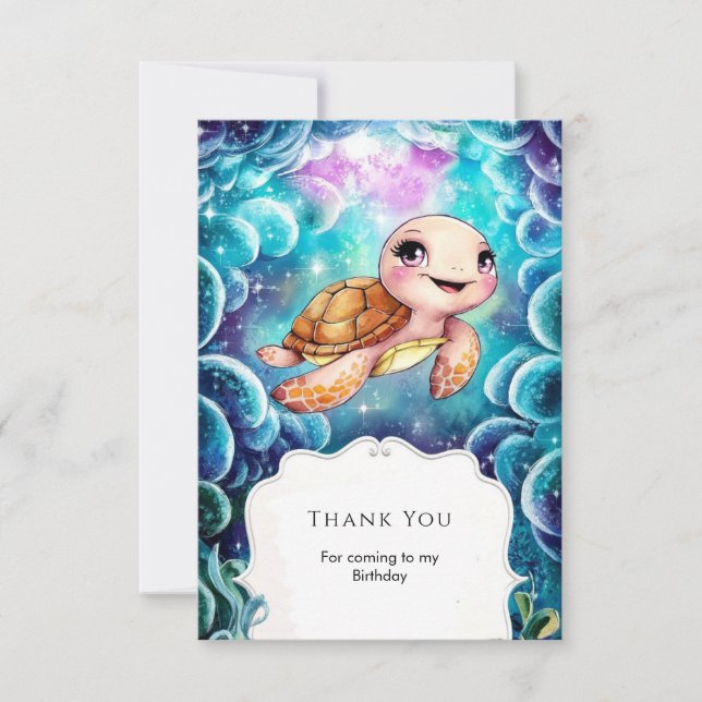 Carte De Remerciements Anniversaire de la Tortue Naurtique Mignonne et Fa (Devant)