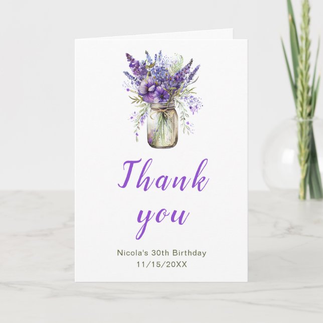 Carte De Remerciements Anniversaire de Lavender Mason Jar (Devant)