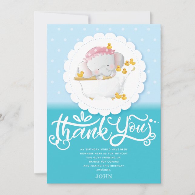 Carte De Remerciements Anniversaire de l'éléphant mignon (Devant)