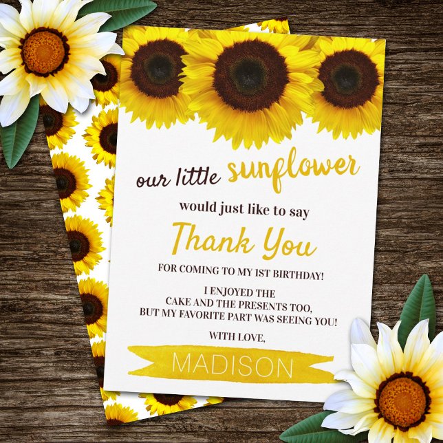 Carte De Remerciements Anniversaire de Little Sunflower (Créateur téléchargé)