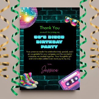 Carte De Remerciements Anniversaire de Neon Disco dans les années 90