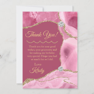 Carte De Remerciements Anniversaire de paillettes rose et or Agate