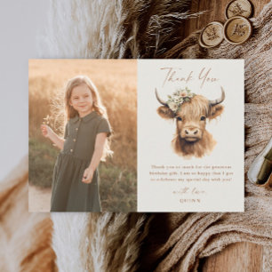 Carte De Remerciements Anniversaire de photo de vache des Highlands Boho