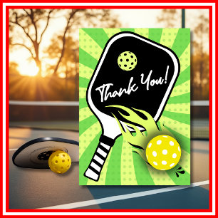 Carte De Remerciements Anniversaire de Pickleball Rayures RÉTRO Vert Spor