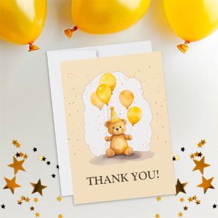 Carte De Remerciements Anniversaire de premier ours jaune neutre