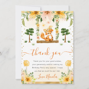 Carte De Remerciements Anniversaire de renard floral mignon aquarelle