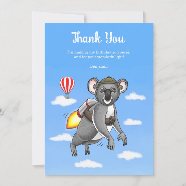 Carte De Remerciements Anniversaire de Rocket Koala (Devant)