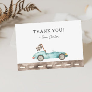 Carte De Remerciements Anniversaire de voiture de course bleue