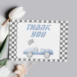 Carte De Remerciements Anniversaire de voiture de course vintage bleue