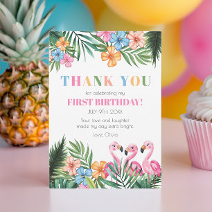 Carte De Remerciements Anniversaire des 1 an de Flamingo Tropical d'Été E