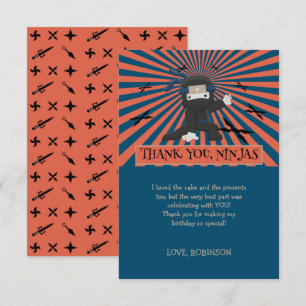 Carte De Remerciements Anniversaire des enfants Cute Ninja Warrior