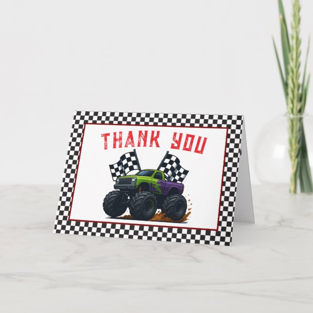 Carte De Remerciements Anniversaire des Monster Trucks 1 an (Devant)