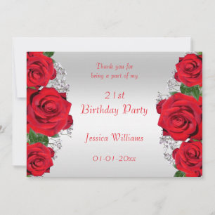 Carte De Remerciements Anniversaire des Roses Rouges Romantiques