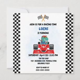 Carte De Remerciements Anniversaire Dinosaur voiture de course garçon cou