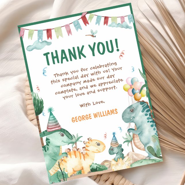 Carte De Remerciements Anniversaire Dinosaure Mignon (Créateur téléchargé)