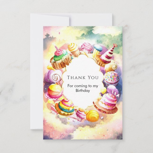 Carte De Remerciements Anniversaire Douce Fantaisie Candyland (Devant)