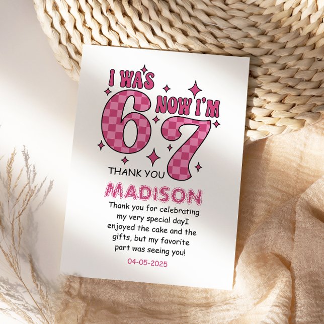 Carte De Remerciements Anniversaire drôle des 7 ans | Fête « J'avais 6 an (Funny 7th Birthday | “I Was 6, Now 7” Party Thank You Card
)