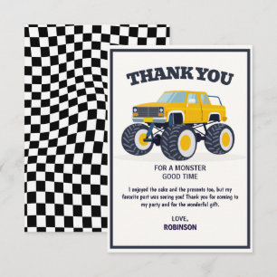 Carte De Remerciements Anniversaire du camion monstre jaune moderne Smash