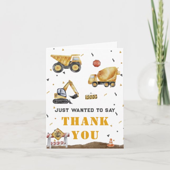 Carte De Remerciements Anniversaire du garçon sur le thème de la construc (Devant)