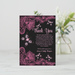 Carte De Remerciements Anniversaire du Mariage de dentelle florale noire 