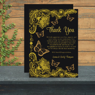 Carte De Remerciements Anniversaire du Mariage de dentelle florale noire 