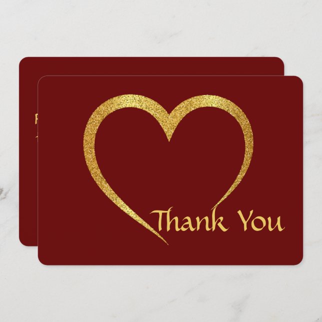 Carte De Remerciements Anniversaire du Mariage Gold & Red Heart (Devant / Derrière)