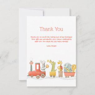 Carte De Remerciements Anniversaire du train d'animaux musicaux