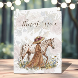 Carte De Remerciements Anniversaire d'une élégante amoureuse des chevaux 