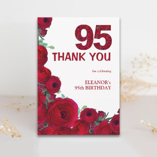 Carte De Remerciements Anniversaire élégant 95 ans Fleurs rouges numéro 9