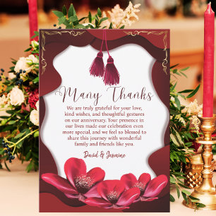Carte De Remerciements Anniversaire élégant du Mariage Boho Burgundy & Bl