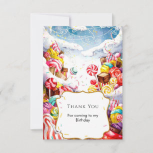 Carte De Remerciements Anniversaire Enchanté de Candyland avec Paillettes