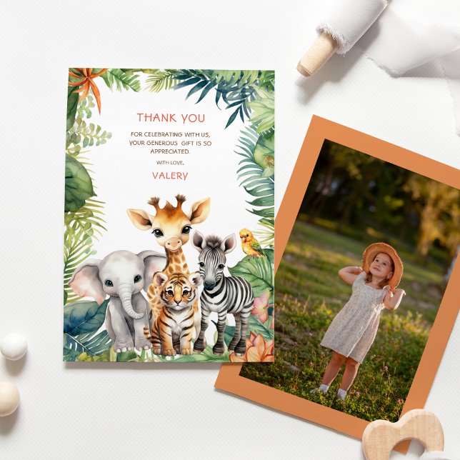 Carte De Remerciements Anniversaire Enfant Animaux de la Jungle Safari po (Créateur téléchargé)