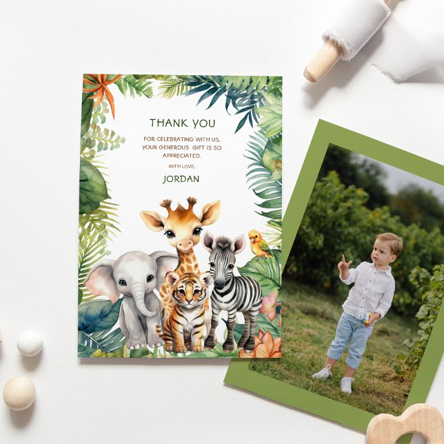 Carte De Remerciements Anniversaire Enfants Jungle Safari Animaux pour Ga (Créateur téléchargé)