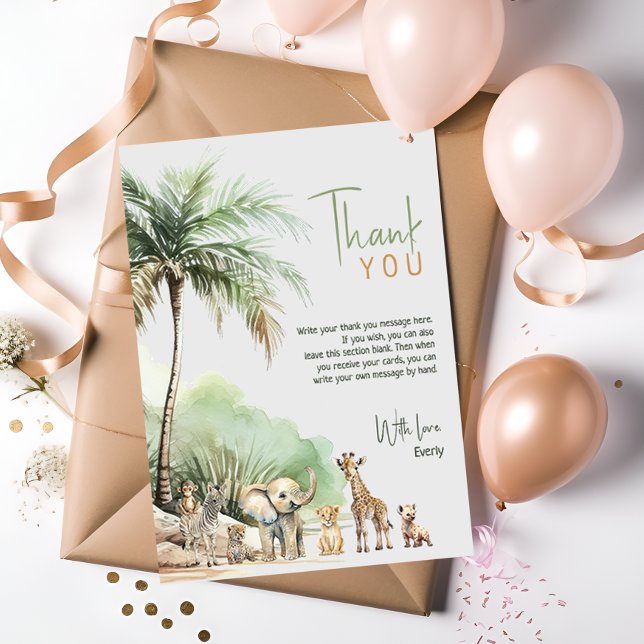 Carte De Remerciements Anniversaire Enfants Vertical Animaux de Safari da (Créateur téléchargé)