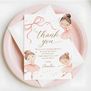 Carte De Remerciements Anniversaire Fille Ballerine Coquette Rose Élégant