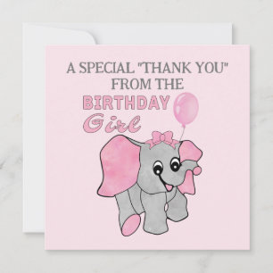 Carte De Remerciements Anniversaire Fille rose Bébé Eléphant