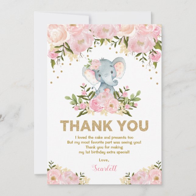 Carte De Remerciements Anniversaire floral Girly de rose en pastel (Devant)