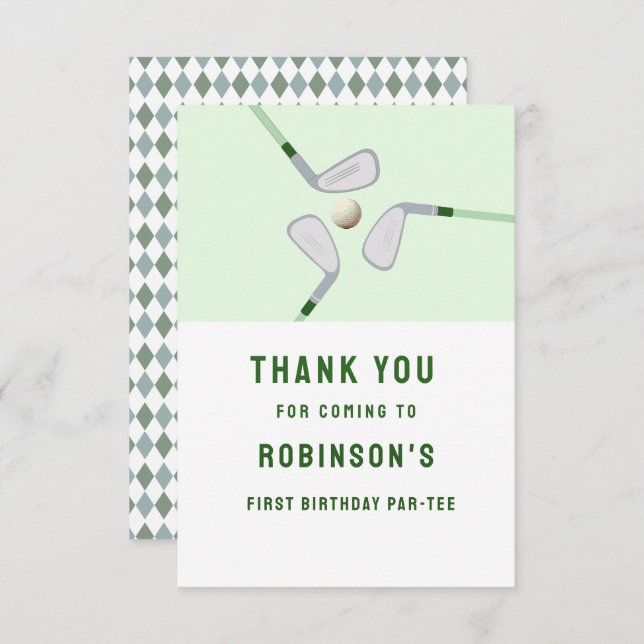 Carte De Remerciements Anniversaire golf Par-tee trou en un moderne (Devant / Derrière)