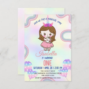 Carte De Remerciements Anniversaire kawaii arc-en-ciel unicorn Party for