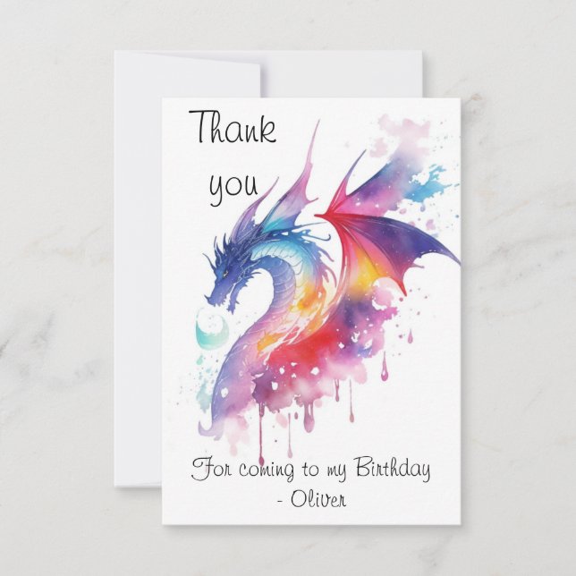 Carte De Remerciements Anniversaire Magique du Dragon Enchanté (Devant)