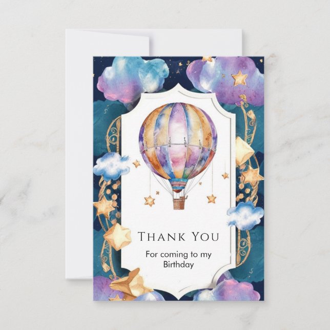 Carte De Remerciements Anniversaire Montgolfière Magique des Enfants (Devant)