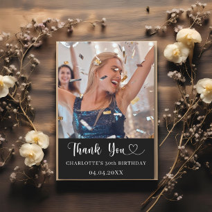 Carte De Remerciements Anniversaire noir blanc photo coeur