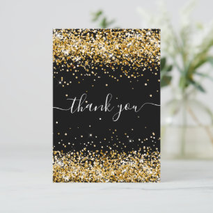 Carte De Remerciements Anniversaire noir or parties scintillant poussière