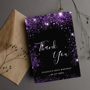 Carte De Remerciements Anniversaire noir violet parties scintillant pouss