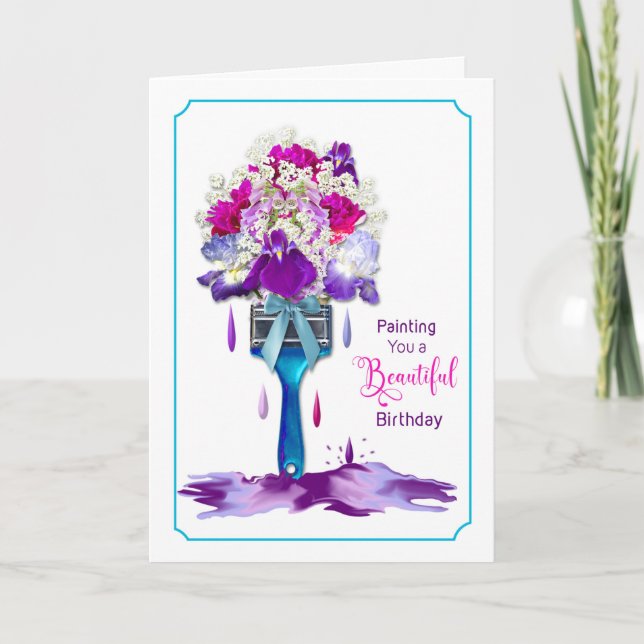 Carte De Remerciements Anniversaire, Peinture Brush of Bright Flowers (Devant)