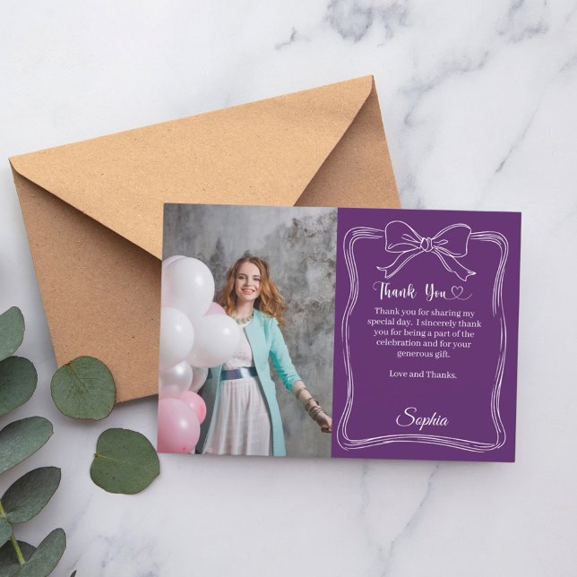 Carte De Remerciements Anniversaire photo manuscrite arc violet (Créateur téléchargé)