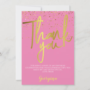Carte De Remerciements Anniversaire Pink Gold Typographie