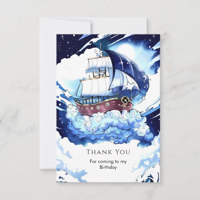 Carte De Remerciements Anniversaire Pirate de la Mer Magique pour Enfants (Devant)